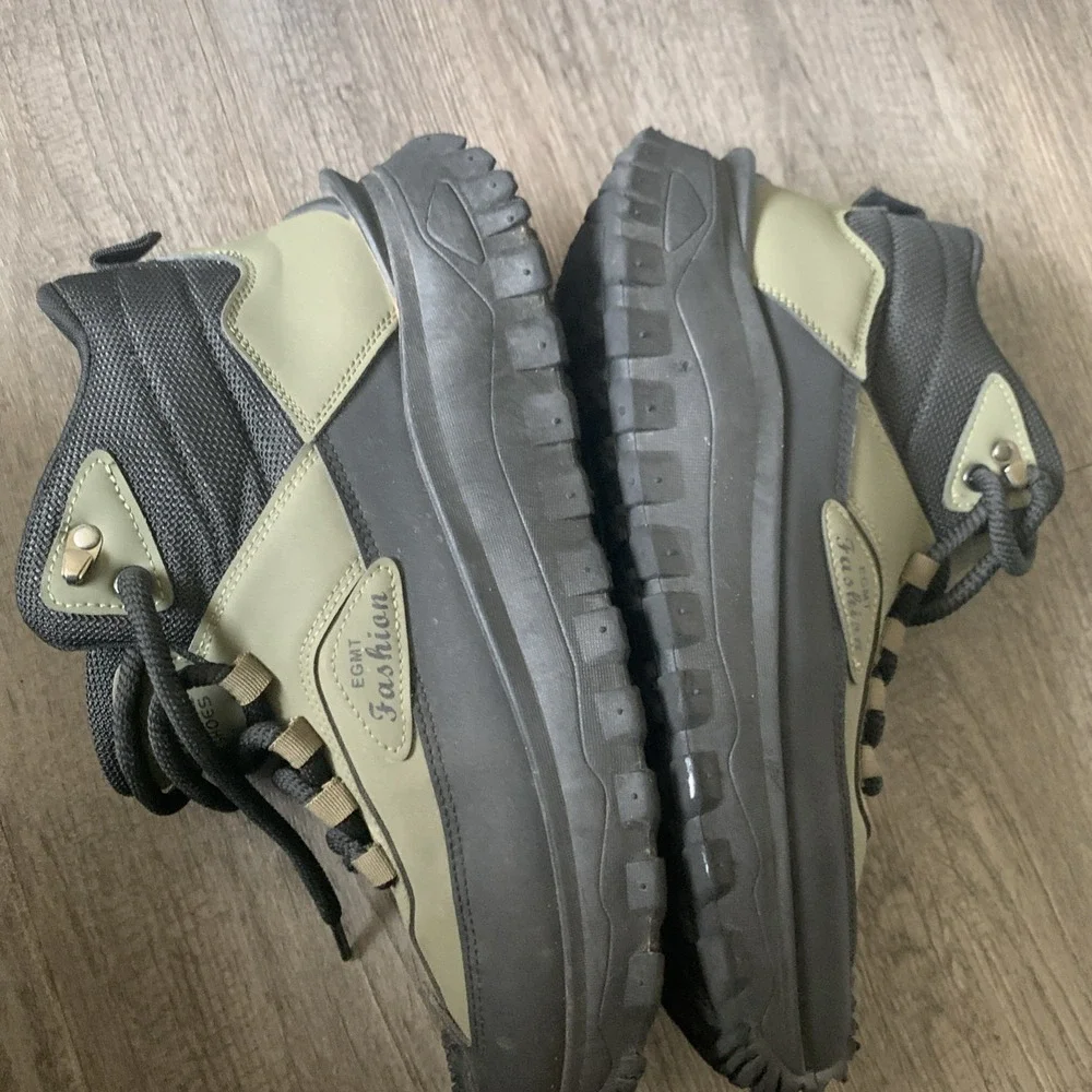 Fashion Men's Green/Black Lace-Up Hiking Trail Shoes Lug Sole Ankle Collar 11.5